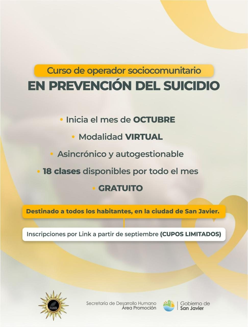 Curso gratuito sobre prevención del suicidio en San Javier